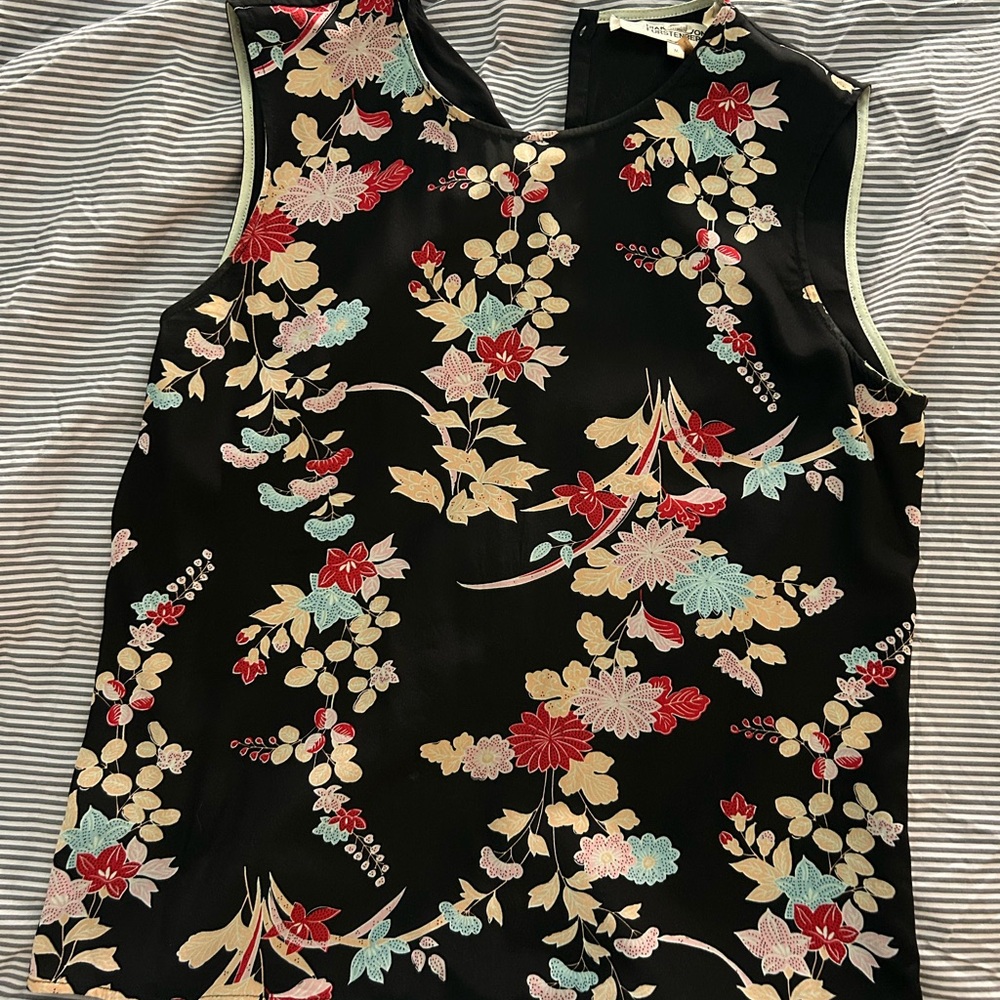 Diane Von Furstenberg Black Floral Blouse